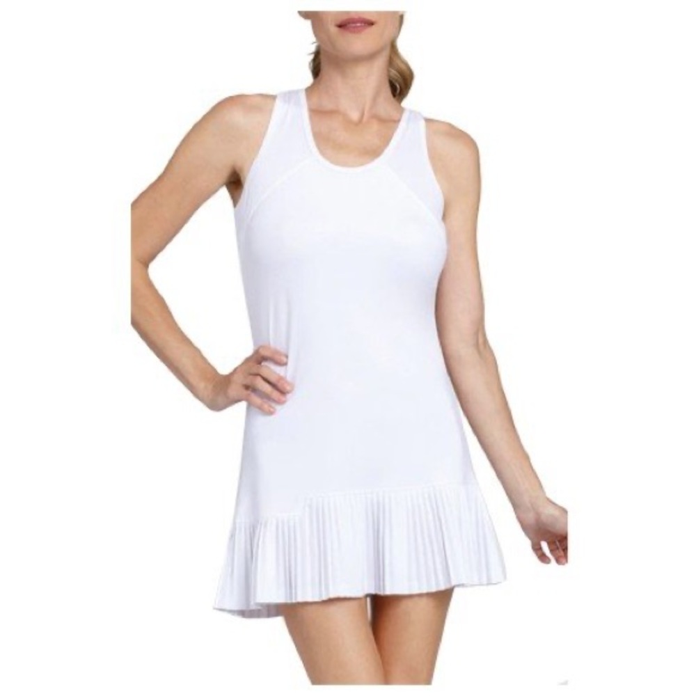 White Sleeveless Athletic Dress with Pleated Hem